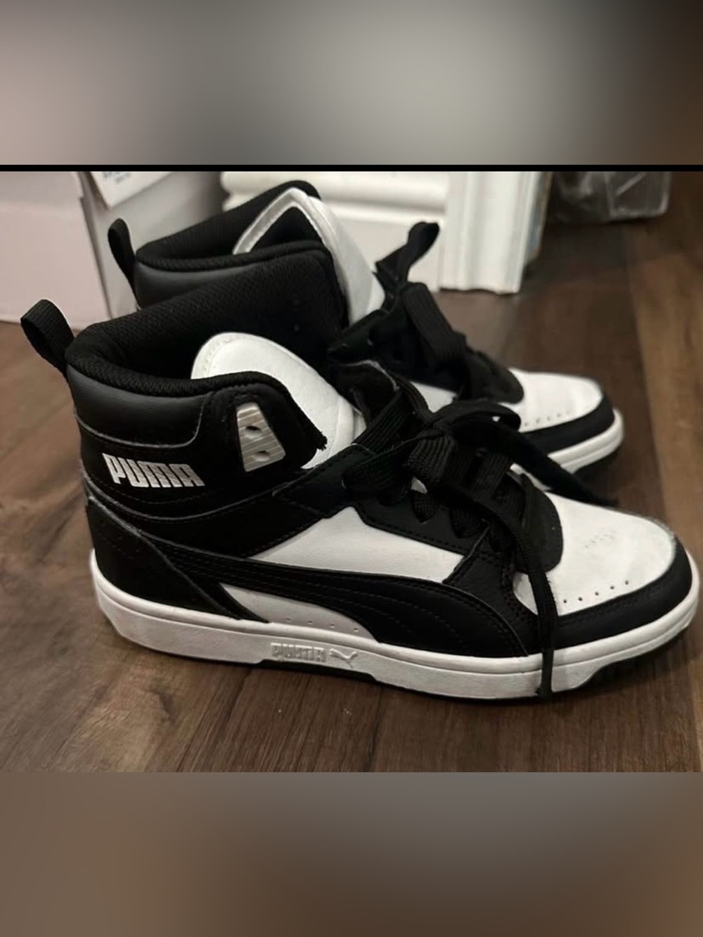 Puma Kids Black and White High-Top Sneakers